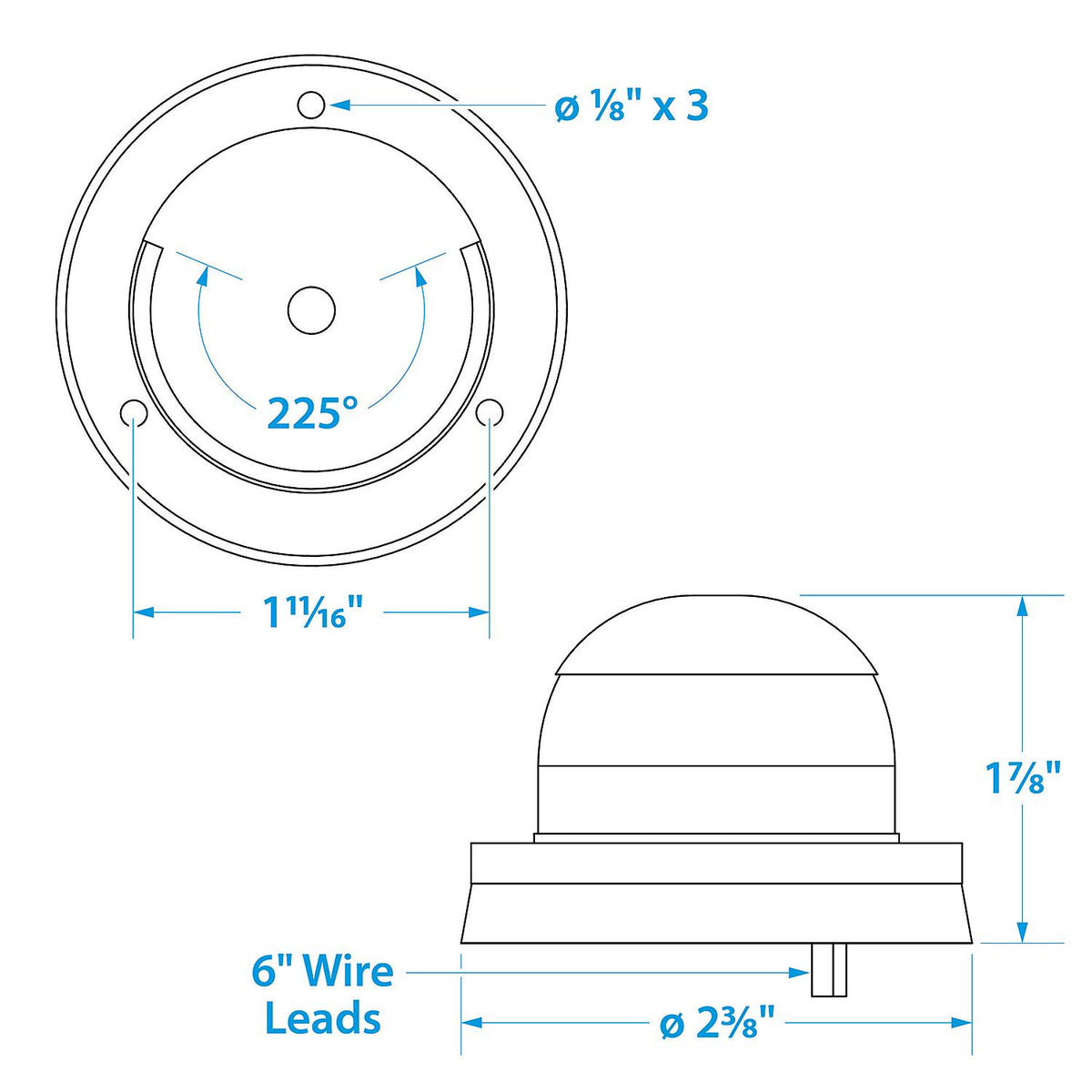 Round Bi-Color Bow Light, Horizontal Mount, Stainless Steel