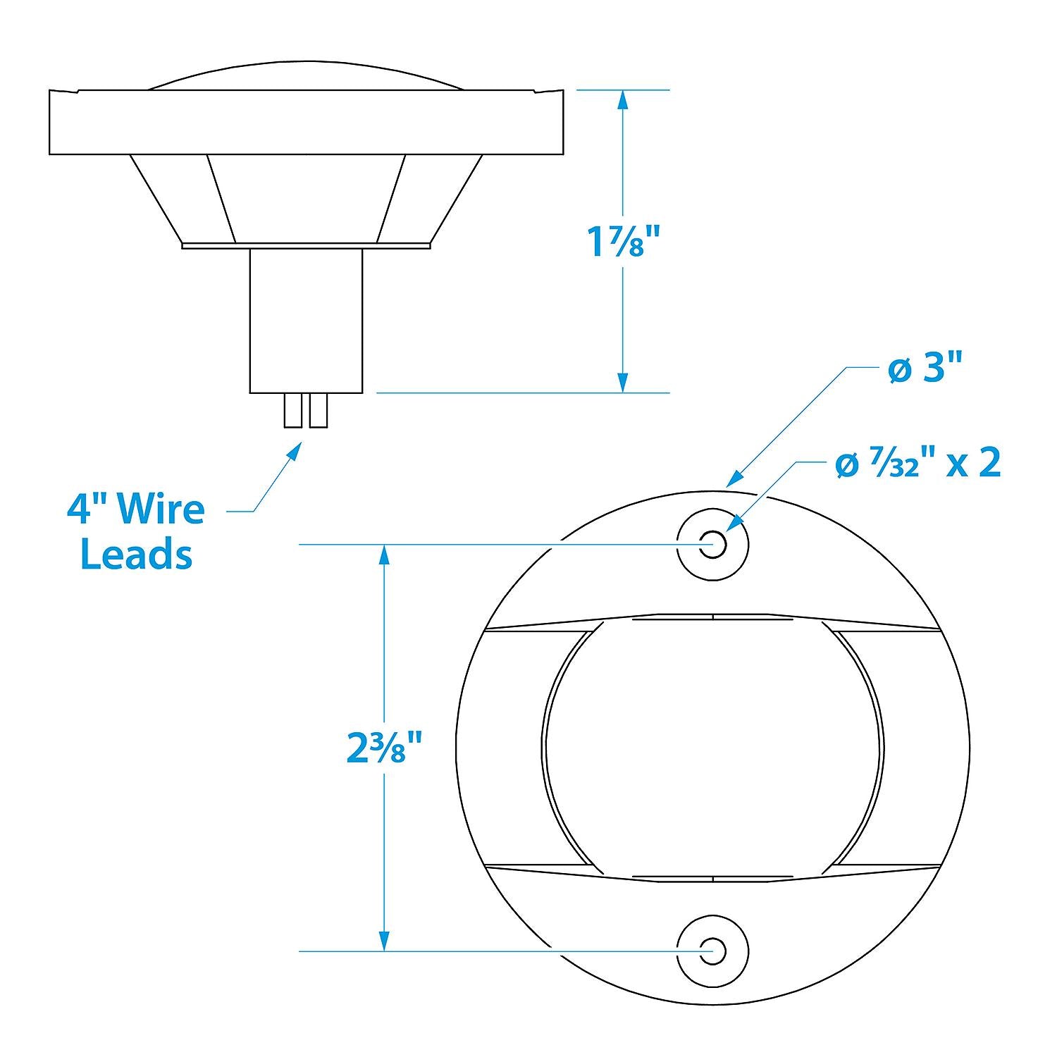 Transom Light w/ Stainless Steel Flange, Round/ Vertical Mount, 3in