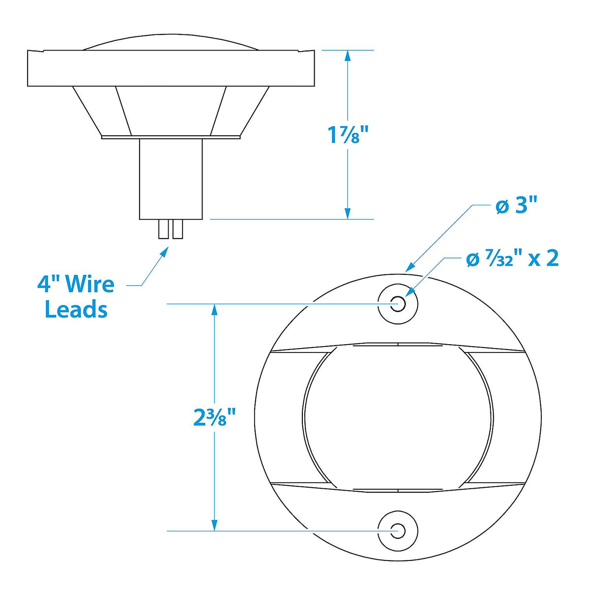 Transom Light w/ Stainless Steel Flange, Round/ Vertical Mount, 3in