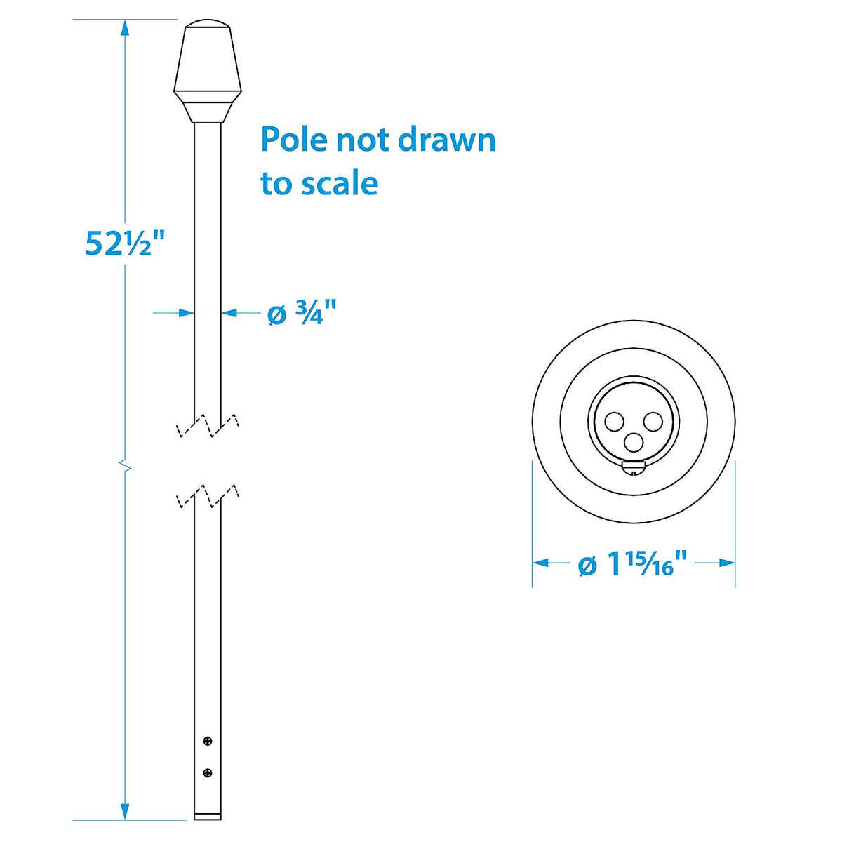 All-Round Spare White Pole, Aluminum, Stow-A-Way, 52-1/2 In.