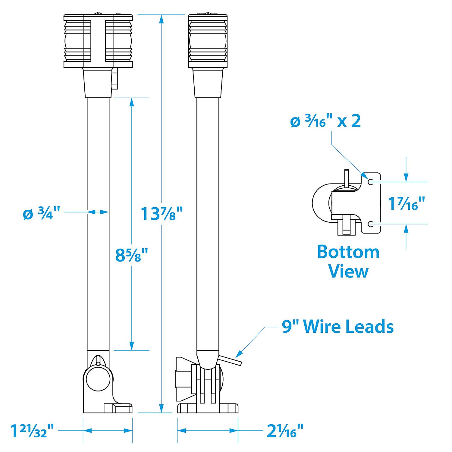 Deluxe Fold-Down Masthead Light w/ Base, Horizontal Mount, 12-5/8 in.