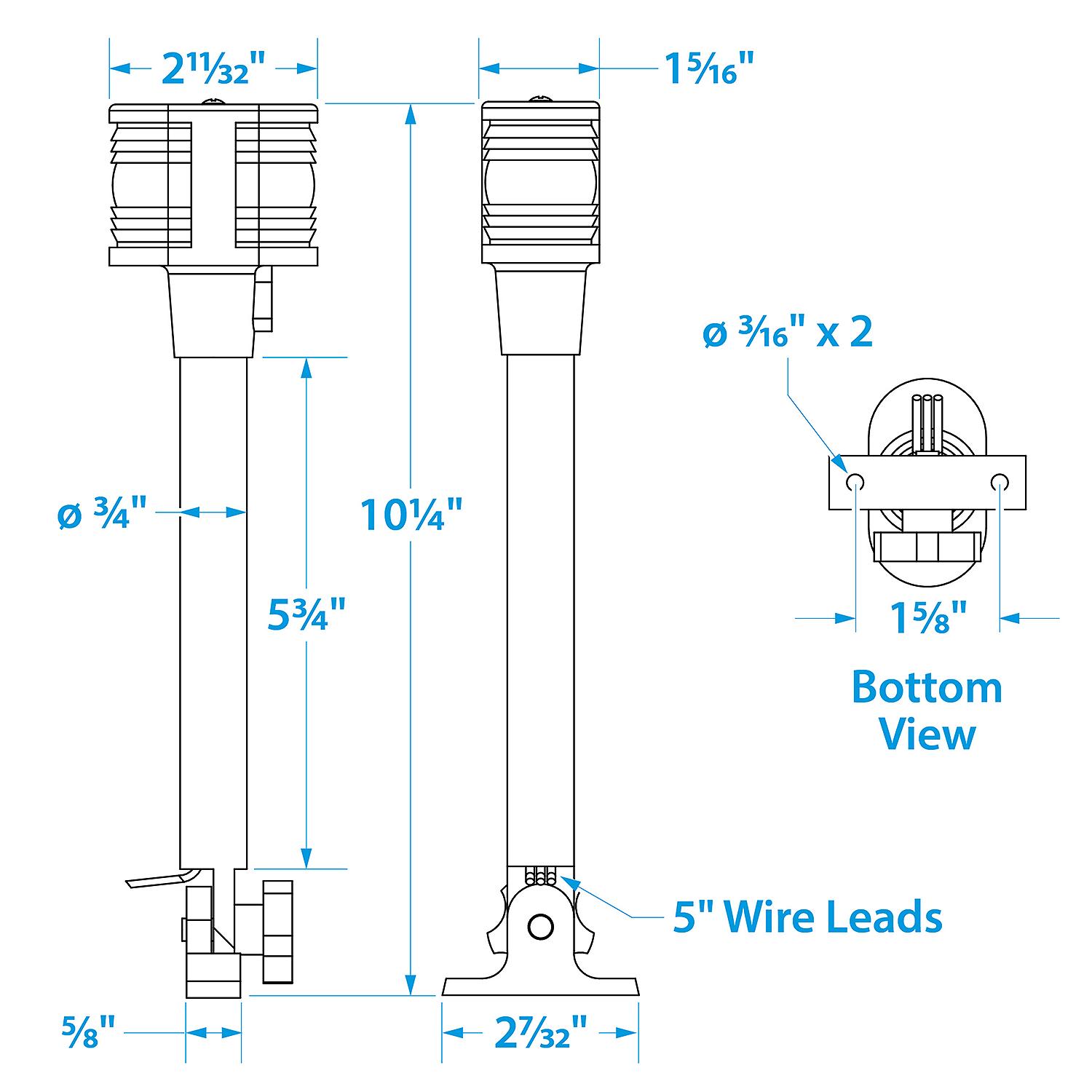Fold-Down All-Around Masthead Light w/ Base, Vetical Mount, 10-1/4 in.