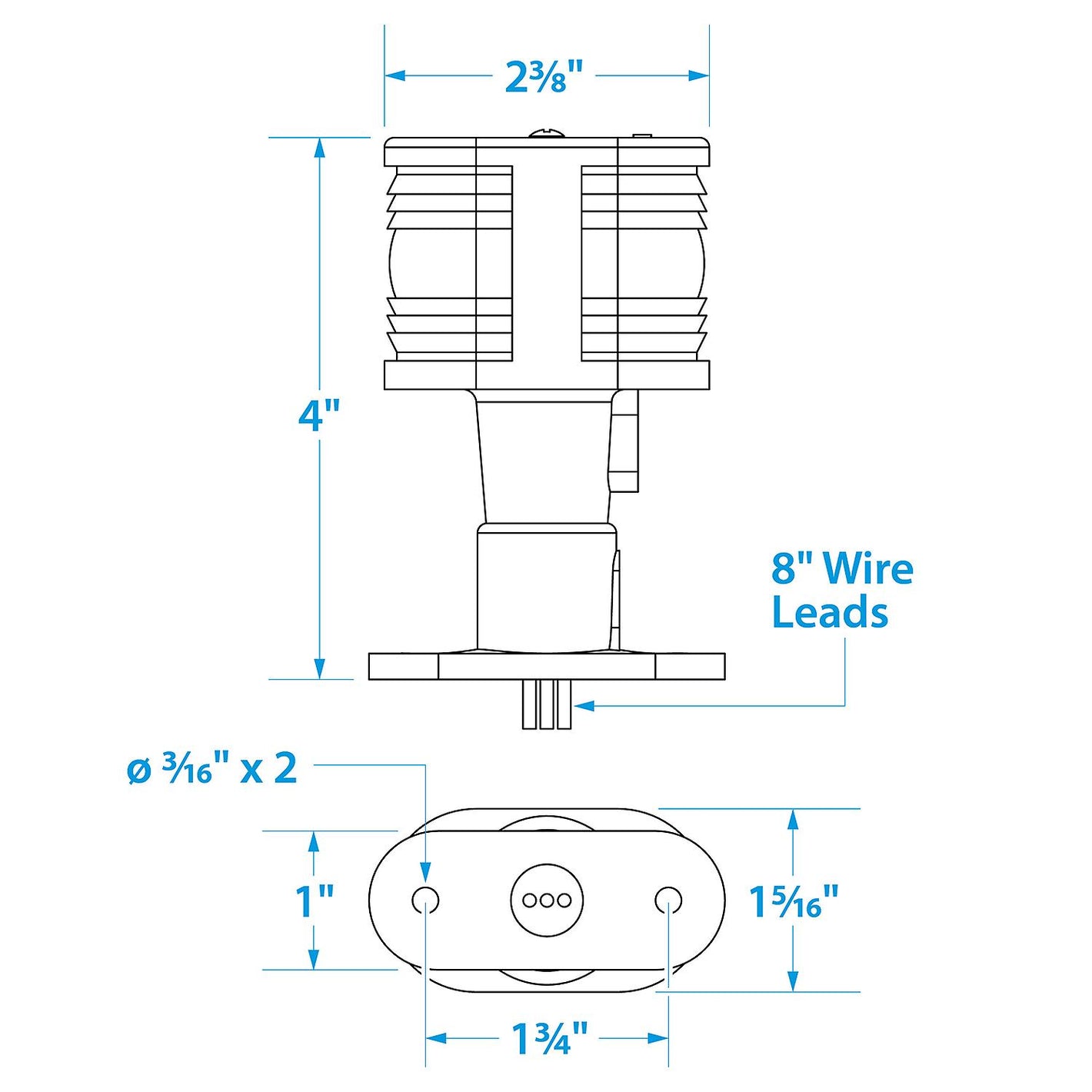 All-Around Masthead Light w/ Base, Fixed/ Vetical Mount, 4 in.