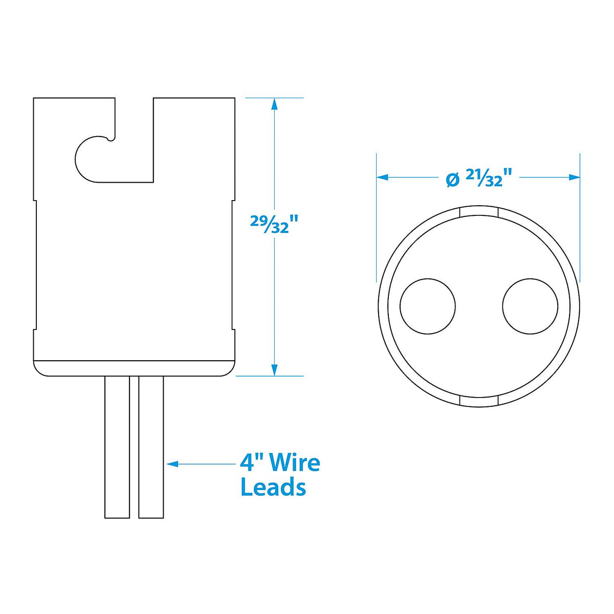 Bayonnet Socket, Chrome Plated Brass w/ 4in Wire Lead,12v