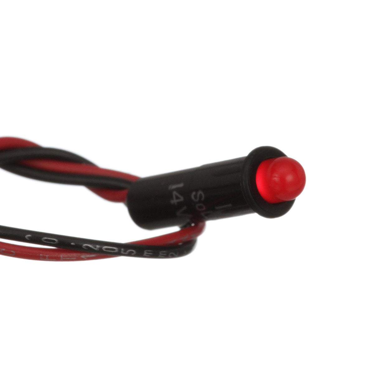 LED Red Indicator Light, 14V, 6 in. Lead Wires, 1/4 in. Light