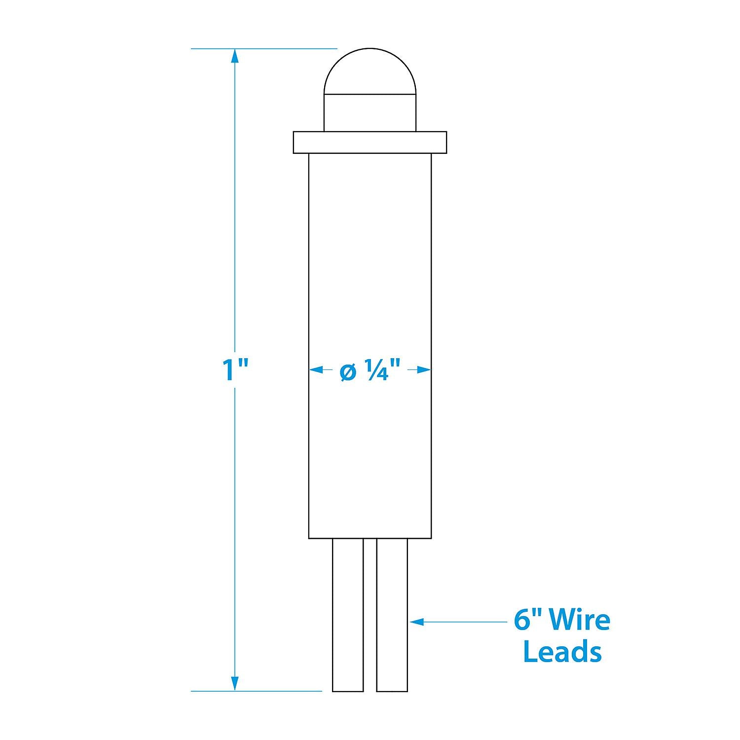LED Red Indicator Light, 14V, 6 in. Lead Wires, 1/4 in. Light