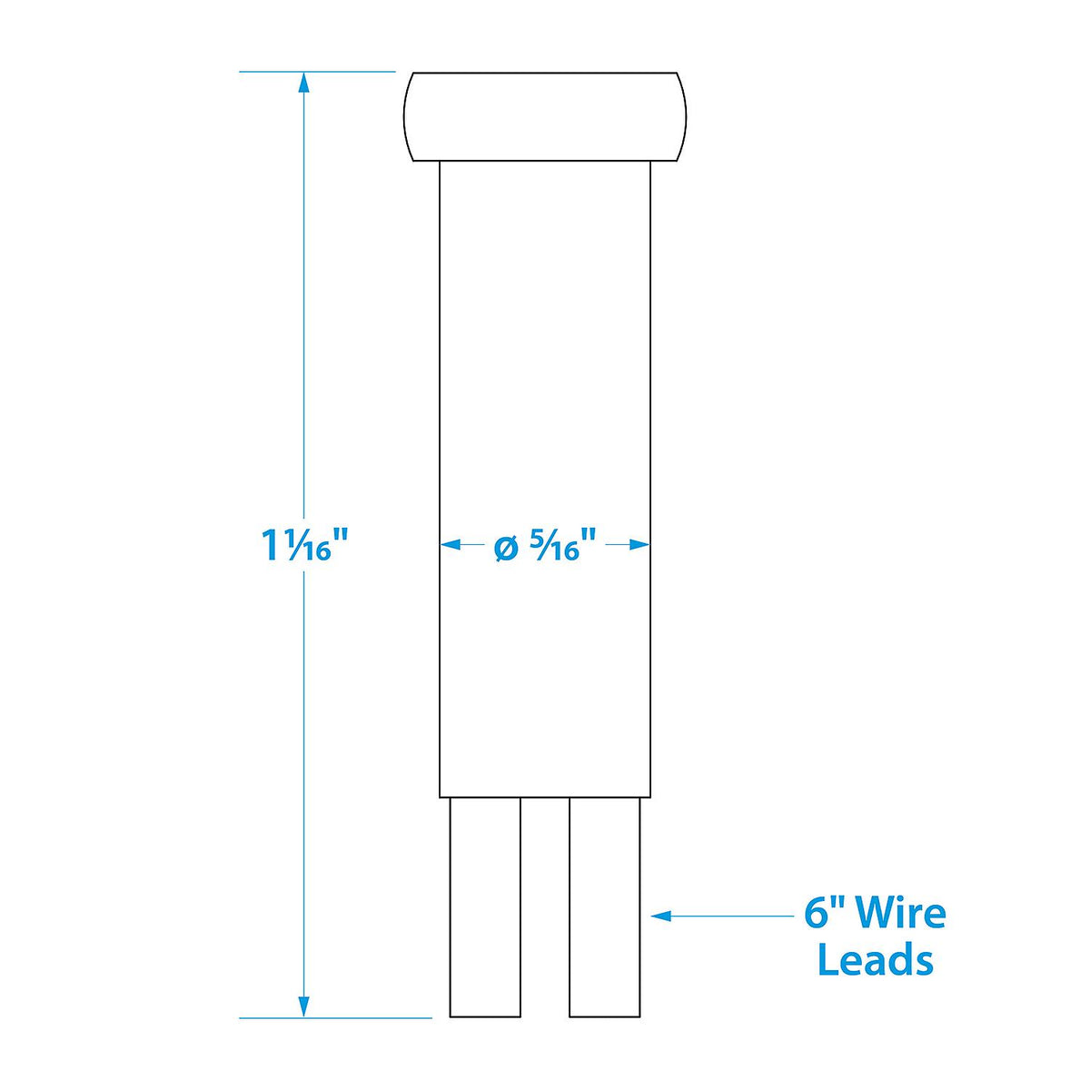 Incandescent Red Indicator Light, 14V, 6 in. Lead Wires, 5/16 in. Light
