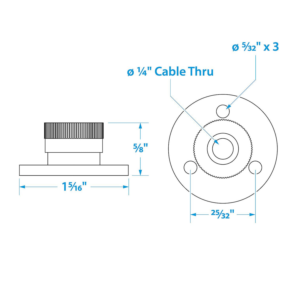 Chrome Plated Brass Cable Outlet - 1/4in