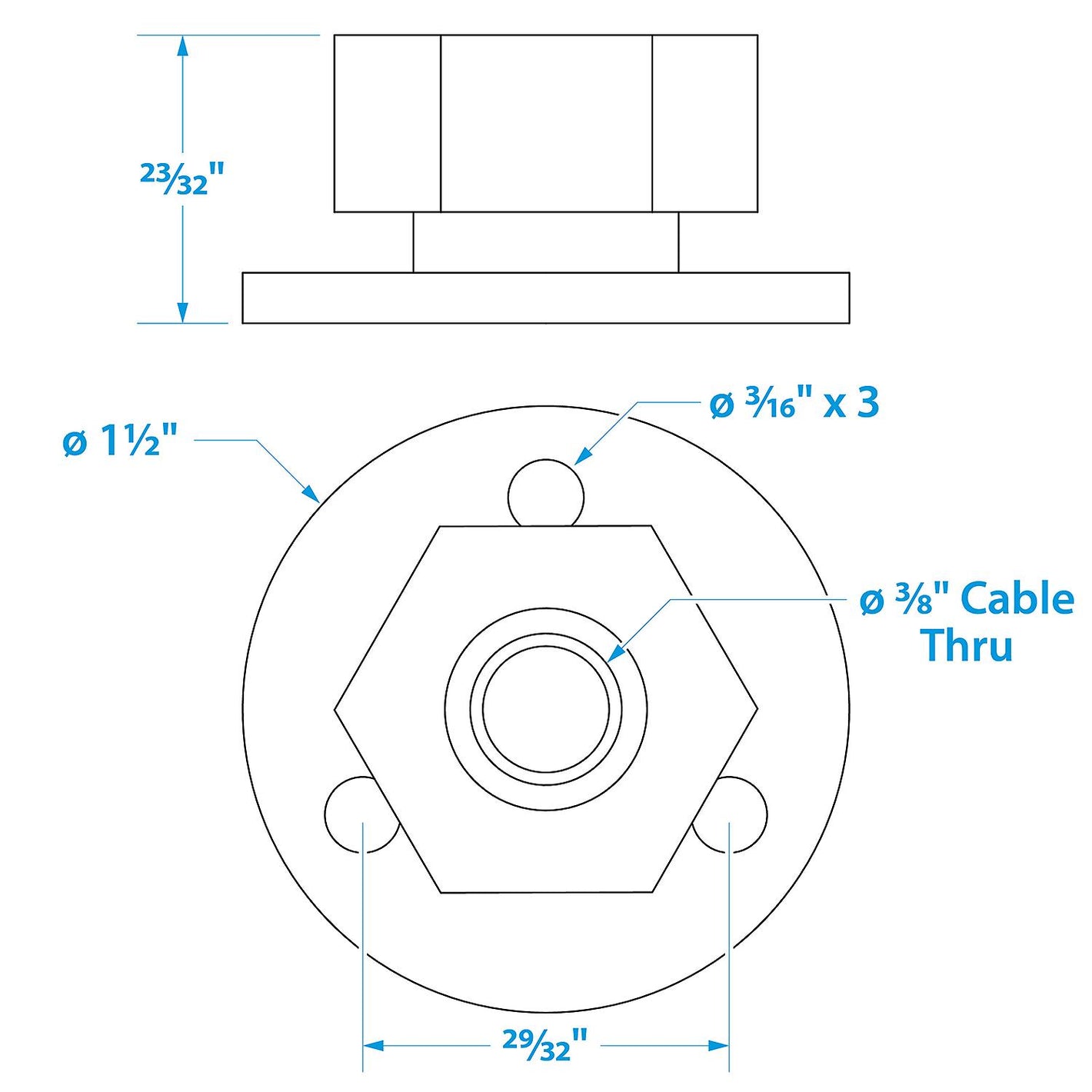 Chrome Plated Brass Cable Outlet - 3/8in