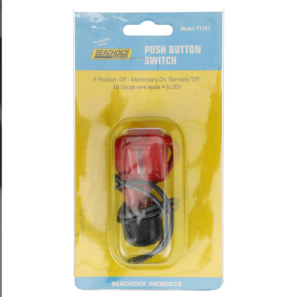 2-Position Off/Momentarily On Push Button Switch, 6-36V, 18 Gauge Wire Leads