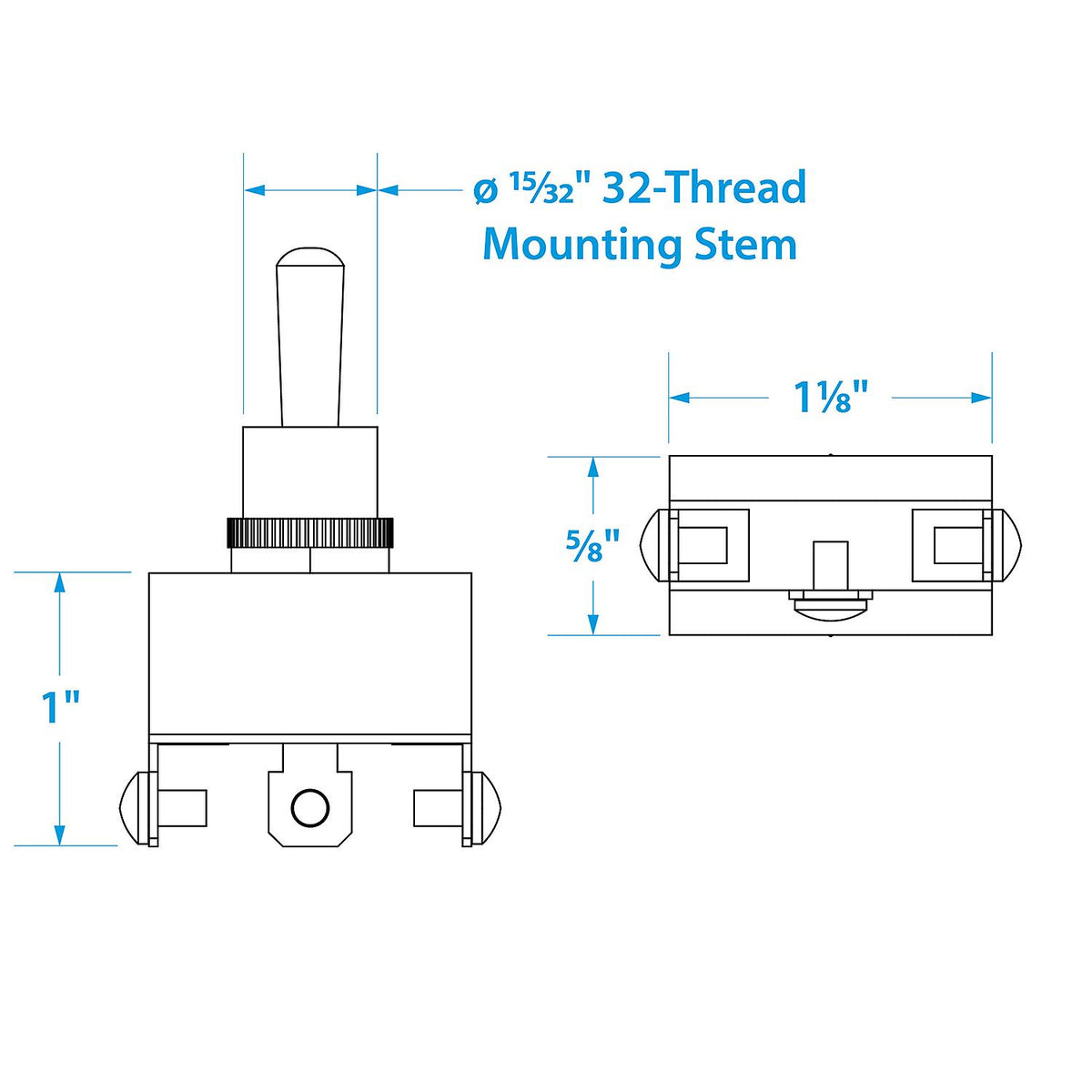 3-Position Boat Toggle Switch, On/Off/On