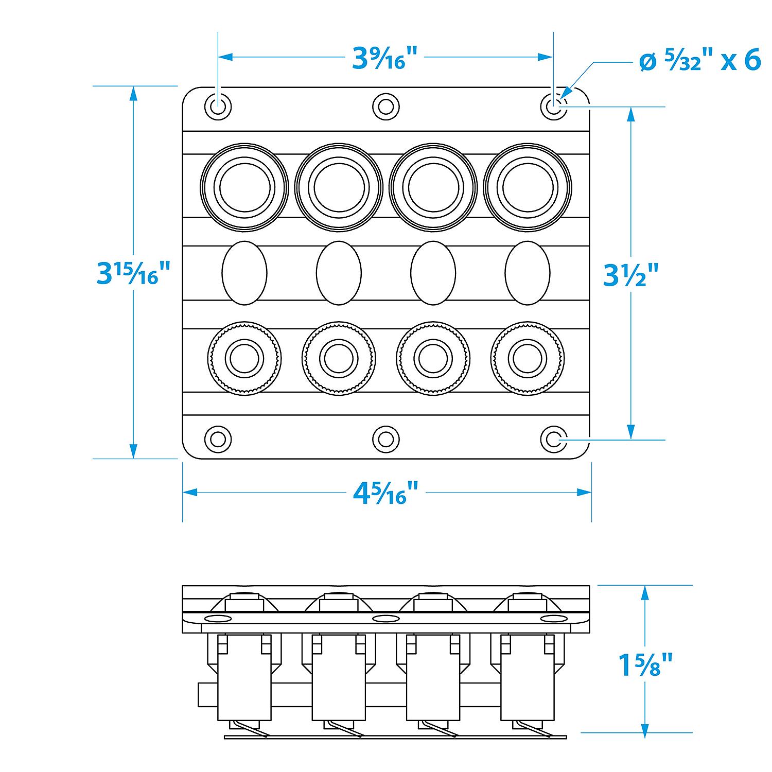 LED 12V 4-Switch Distibution Panel, Pre-Wired, 4 Gang