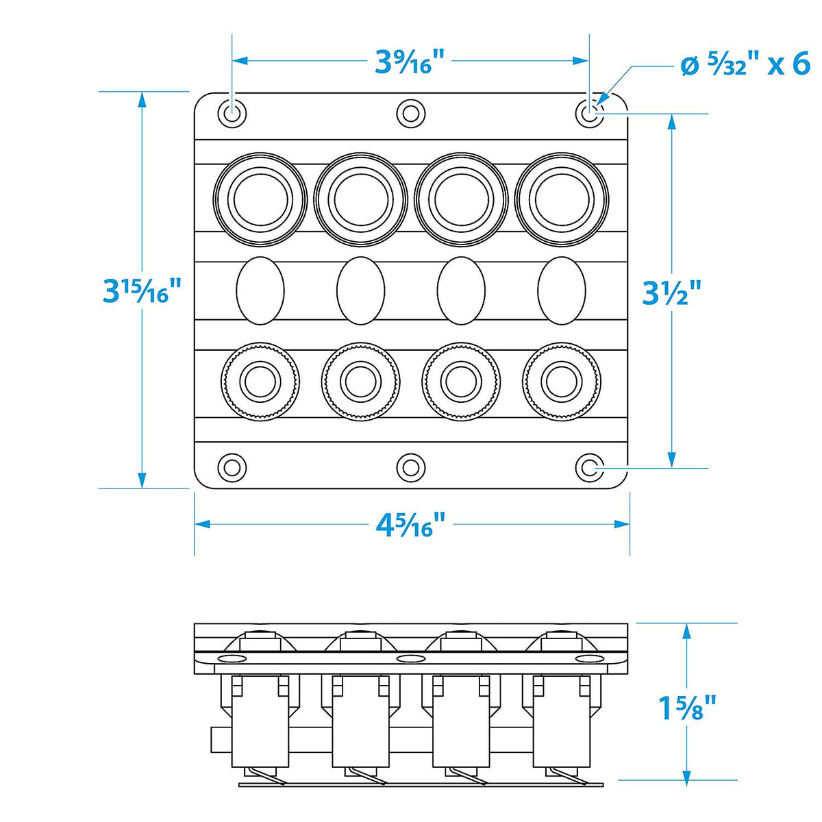 LED 12V 4-Switch Distibution Panel, Pre-Wired, 4 Gang