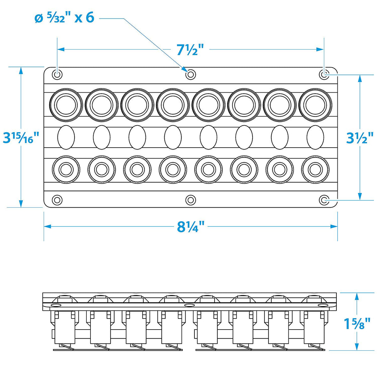 LED 12V 8-Switch Distibution Panel, Pre-Wired, 8 Gang
