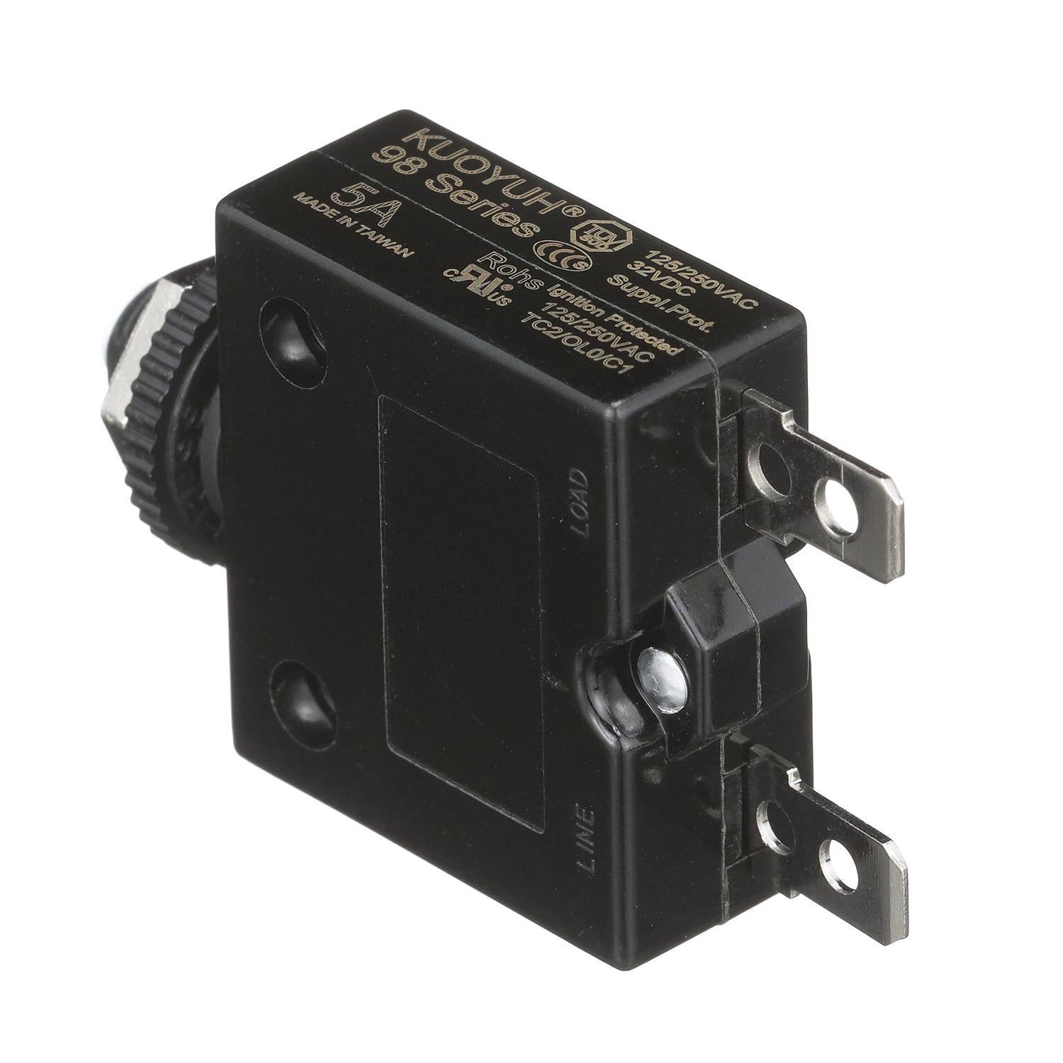 Circuit Breaker, Push to Reset, 5 Amp