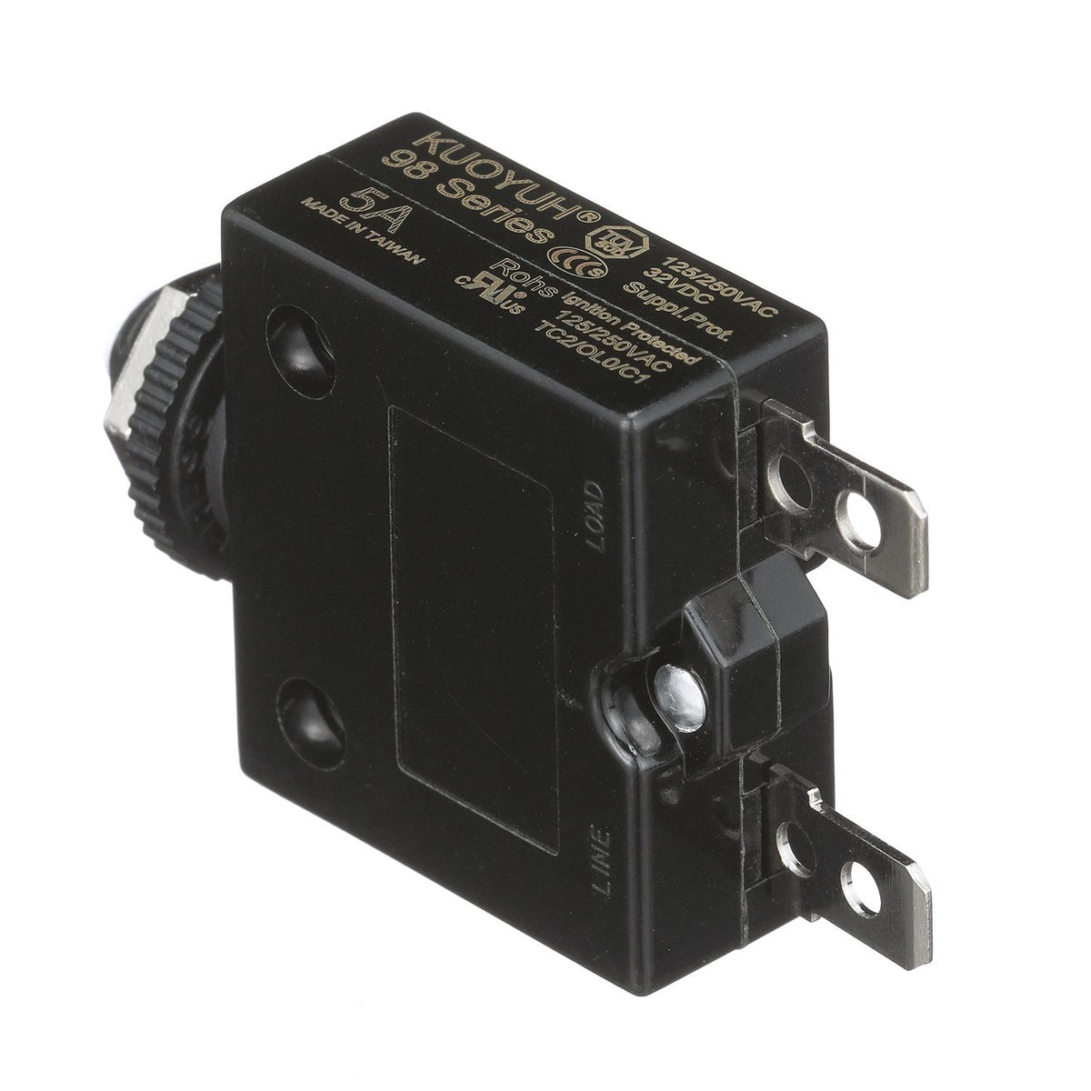 Circuit Breaker, Push to Reset, 5 Amp