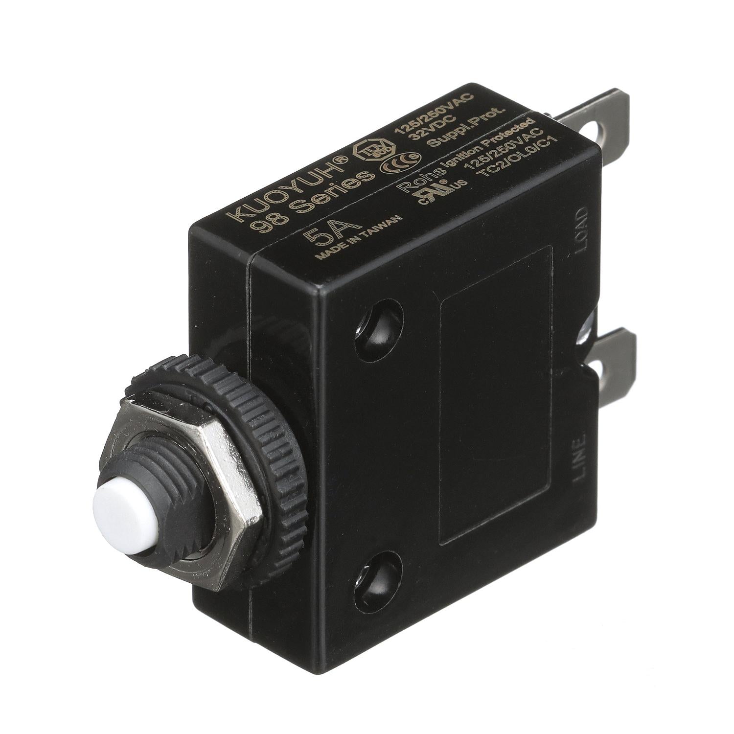 Circuit Breaker, Push to Reset, 5 Amp