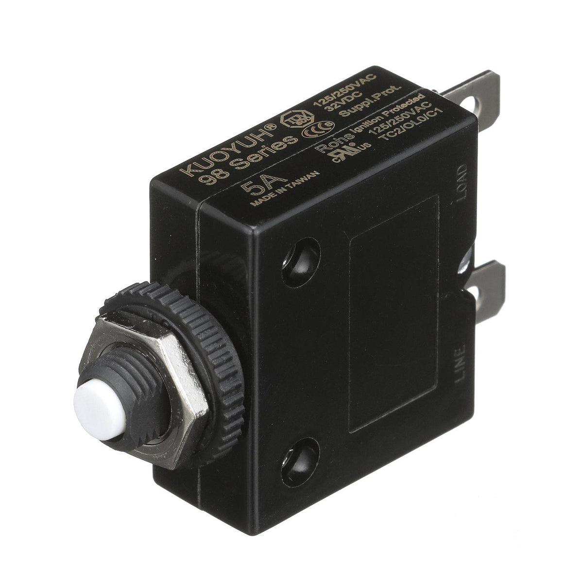 Circuit Breaker, Push to Reset, 5 Amp