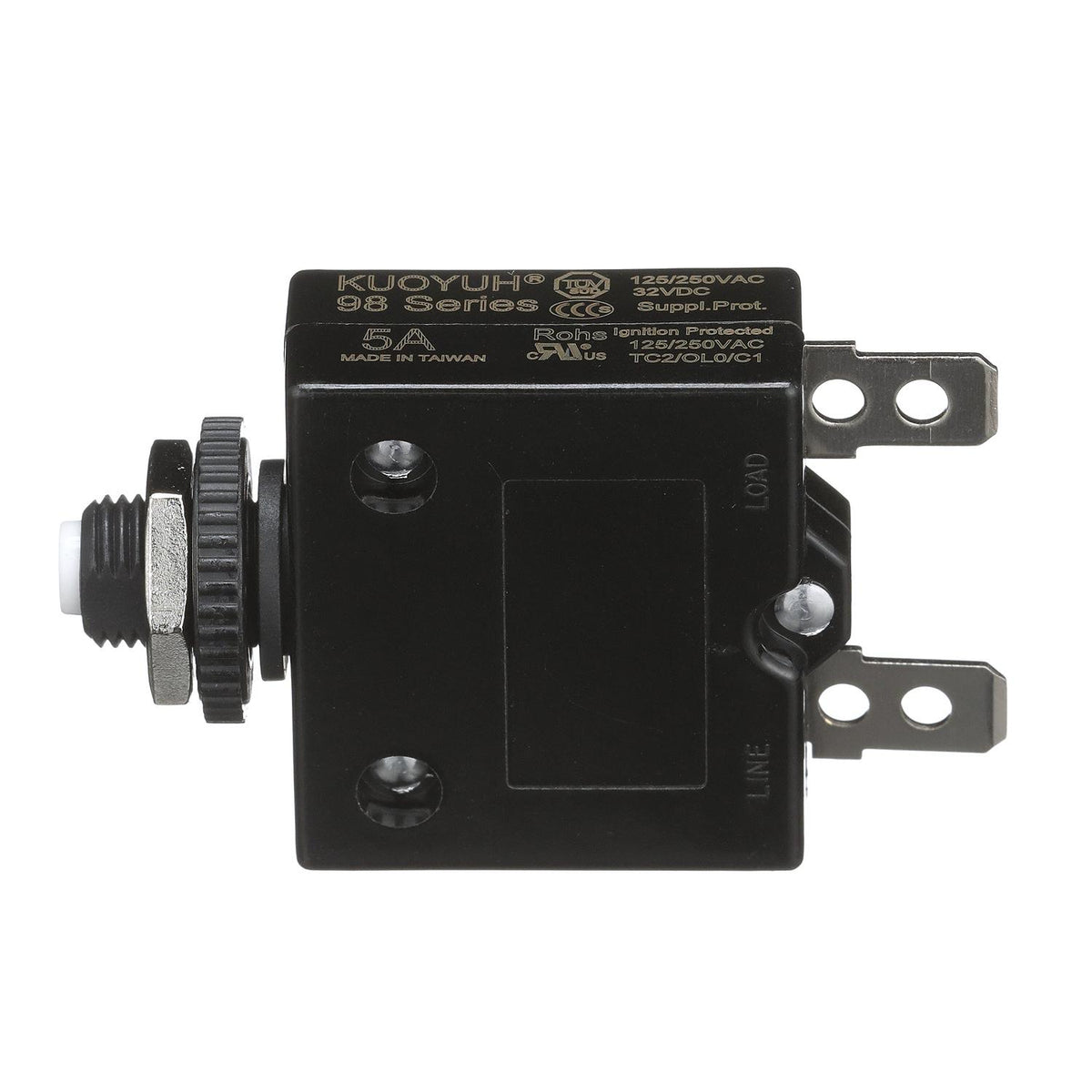 Circuit Breaker, Push to Reset, 5 Amp
