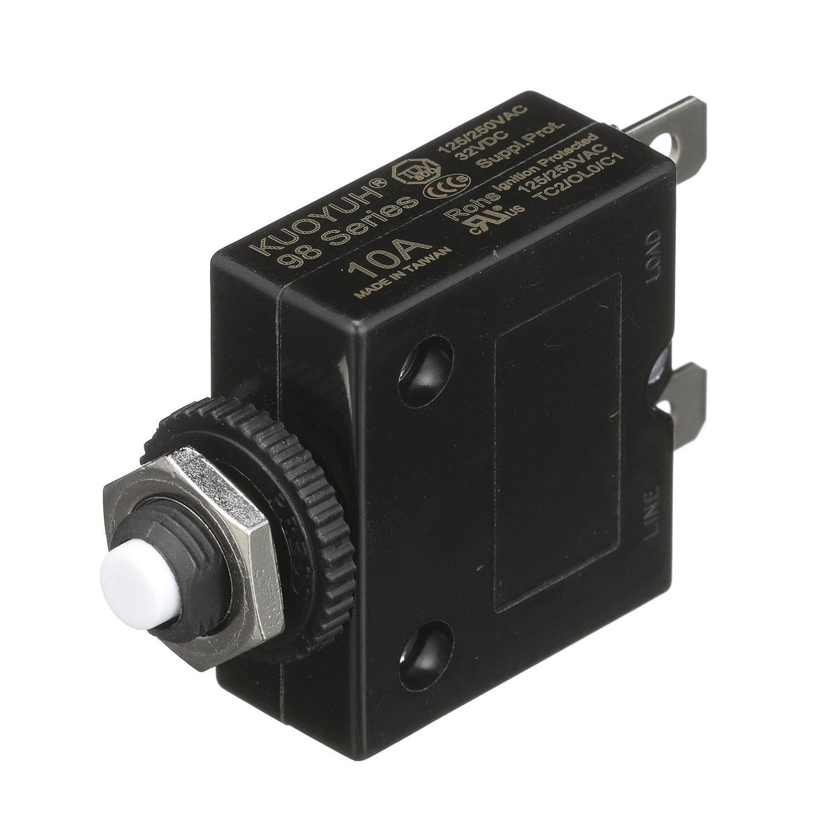 Circuit Breaker, Push to Reset, 10 Amp