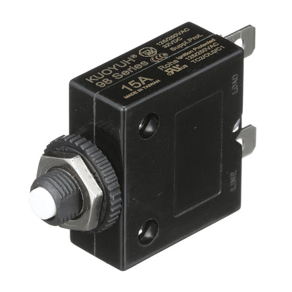 Circuit Breaker, Push to Reset, 15 Amp