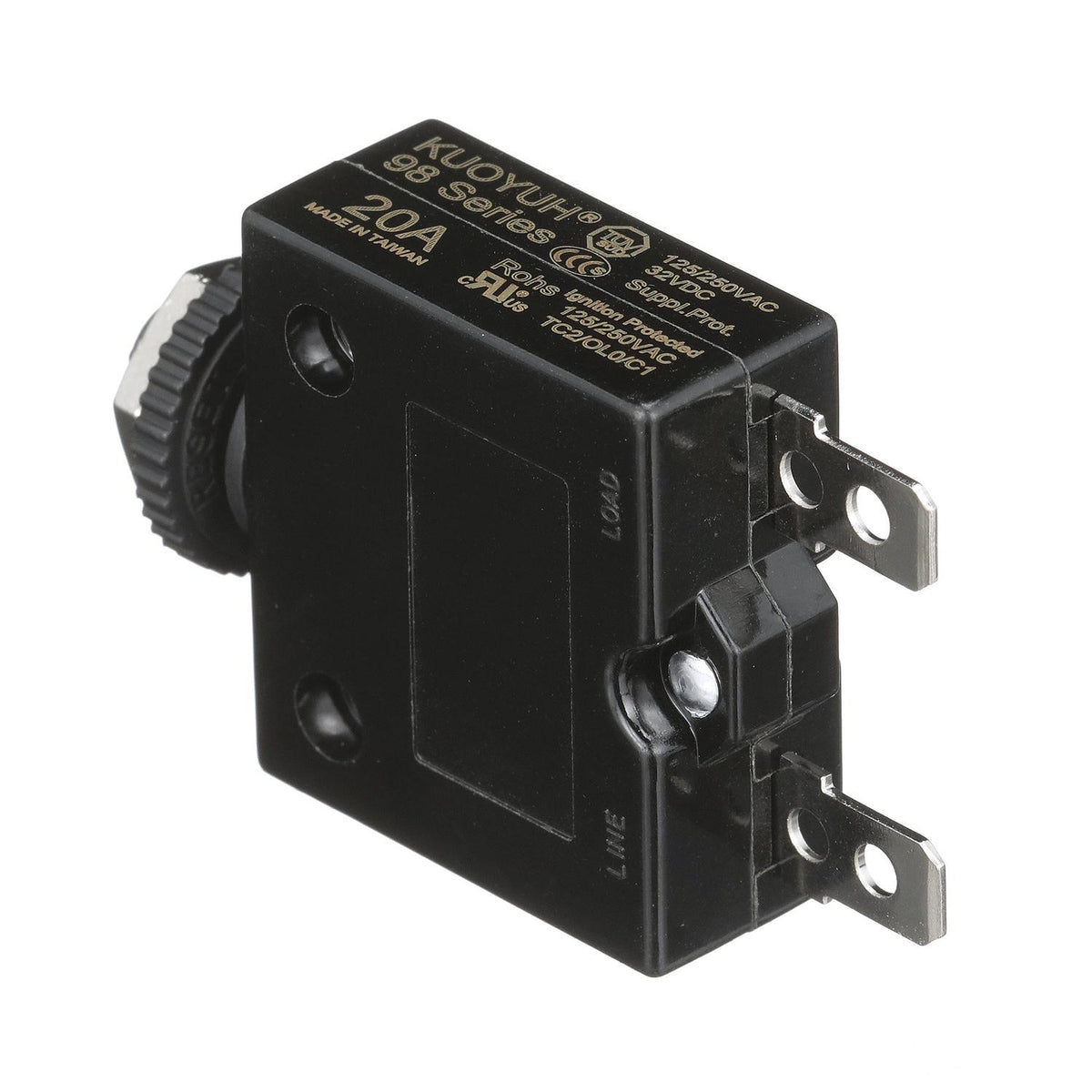 Circuit Breaker, Push to Reset, 20 Amp