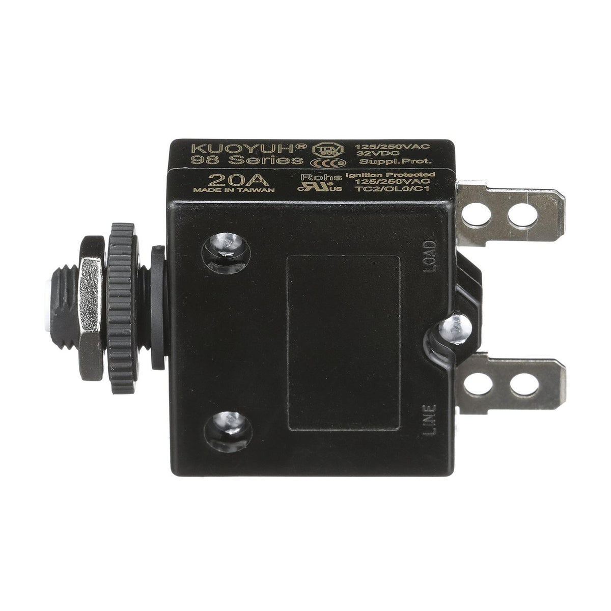 Circuit Breaker, Push to Reset, 20 Amp