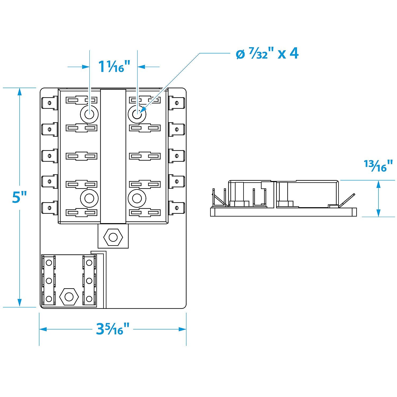Fuse Block ATO/ATC, 10 Gang Ground Bar 12V