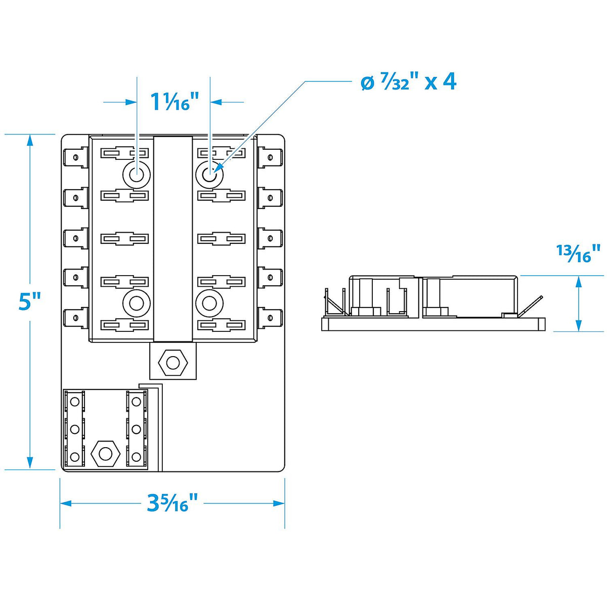 Fuse Block ATO/ATC, 10 Gang Ground Bar 12V