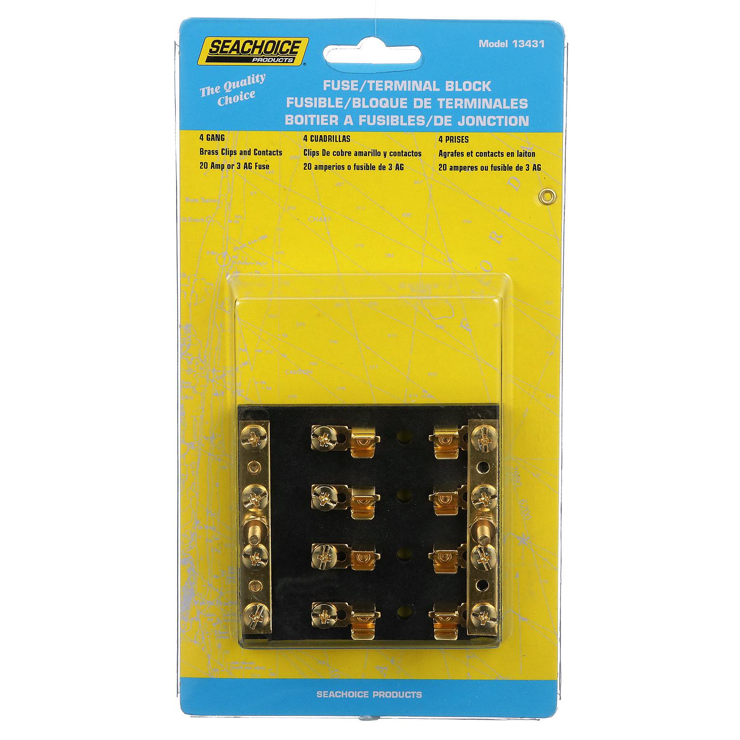 4-Gang Fuse & Terminal Block, Brass Clips & Contacts, SFE 20 Amp of 3AG Fuse