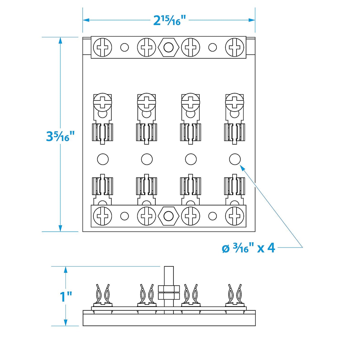 4-Gang Fuse & Terminal Block, Brass Clips & Contacts, SFE 20 Amp of 3AG Fuse
