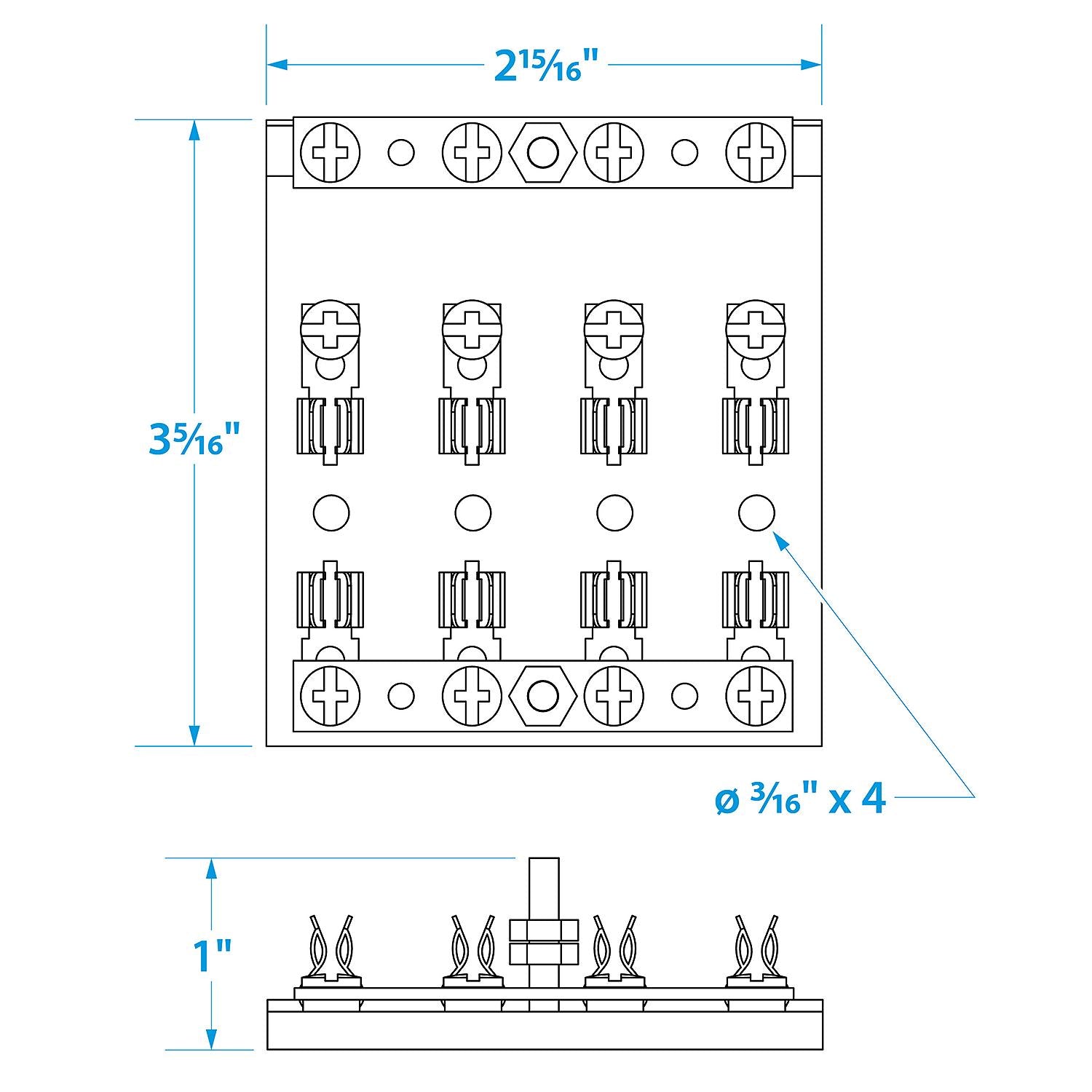 4-Gang Fuse & Terminal Block, Brass Clips & Contacts, SFE 20 Amp of 3AG Fuse