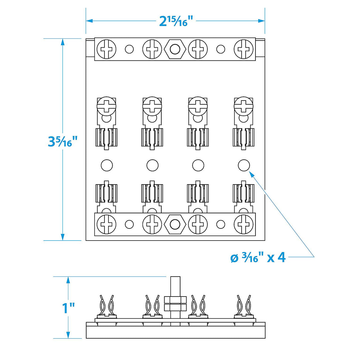 4-Gang Fuse & Terminal Block, Brass Clips & Contacts, SFE 20 Amp of 3AG Fuse