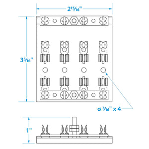 4-Gang Fuse & Terminal Block, Brass Clips & Contacts, SFE 20 Amp of 3AG Fuse