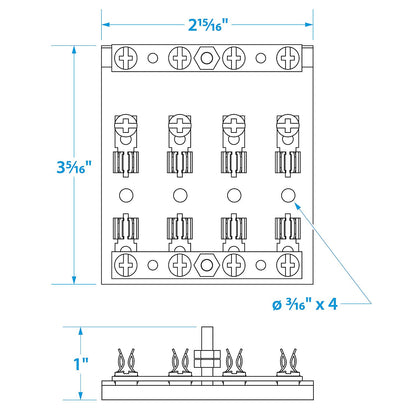 4-Gang Fuse & Terminal Block, Brass Clips & Contacts, SFE 20 Amp of 3AG Fuse