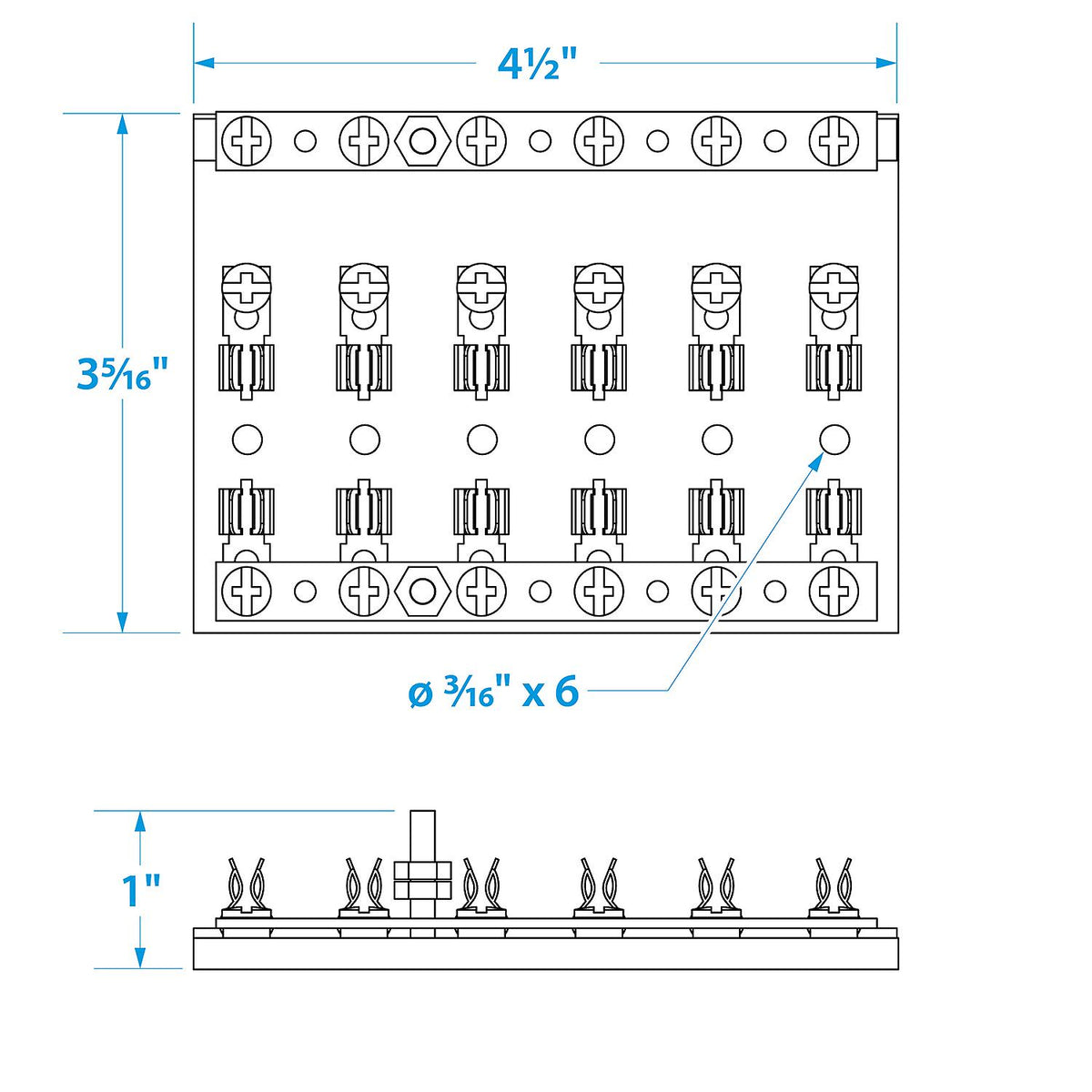 6-Gang Fuse & Terminal Block, Brass Clips & Contacts