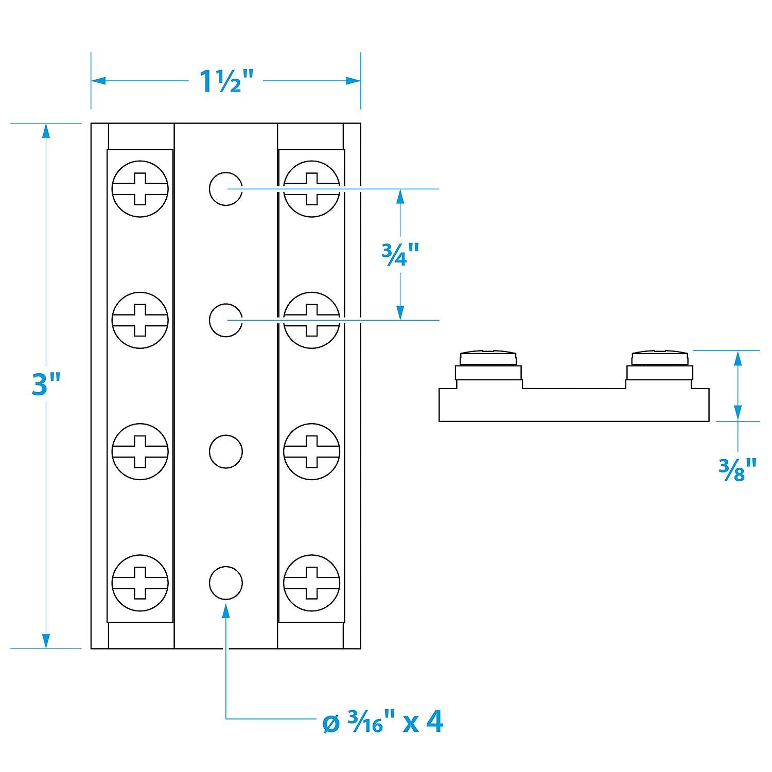 Terminal Block, 4-Gang, Plastic Base w/ Brass Hardware