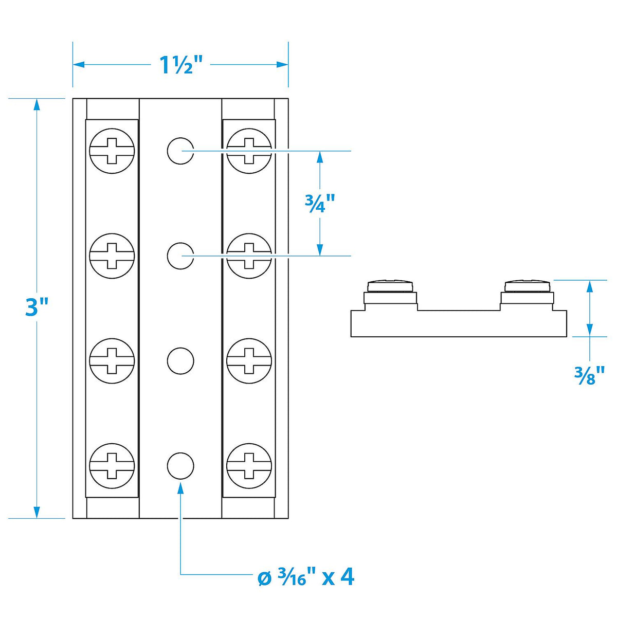 Terminal Block, 4-Gang, Plastic Base w/ Brass Hardware