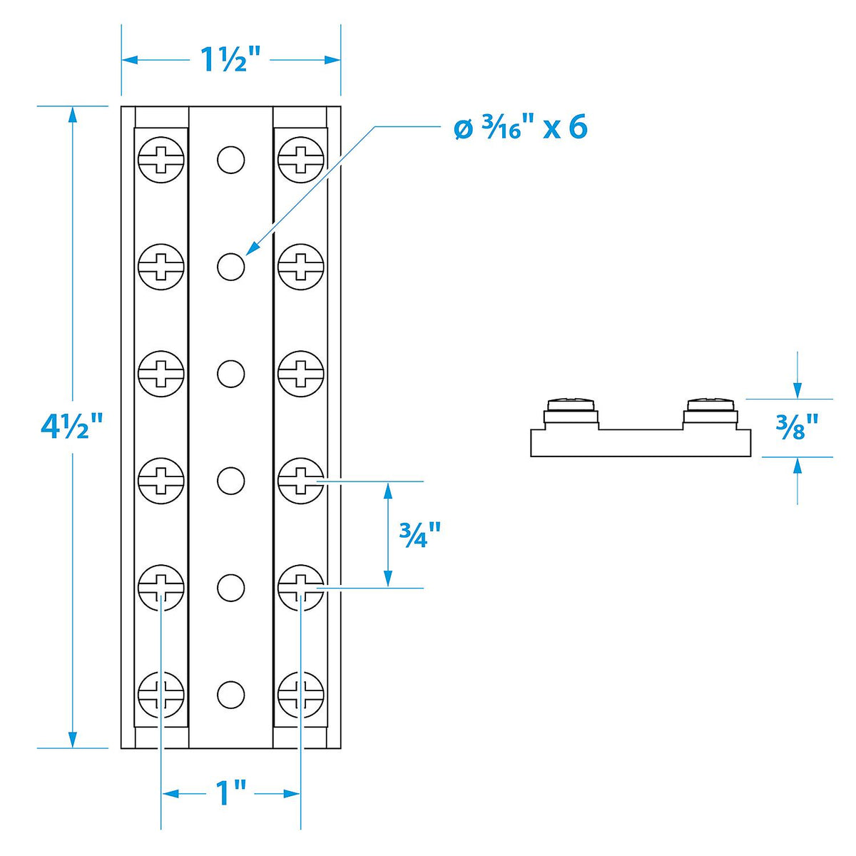 Terminal Block, 6-Gang, Brass Clips & Contacts