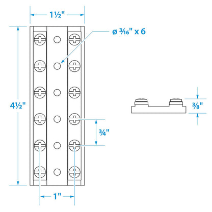 Terminal Block, 6-Gang, Brass Clips & Contacts
