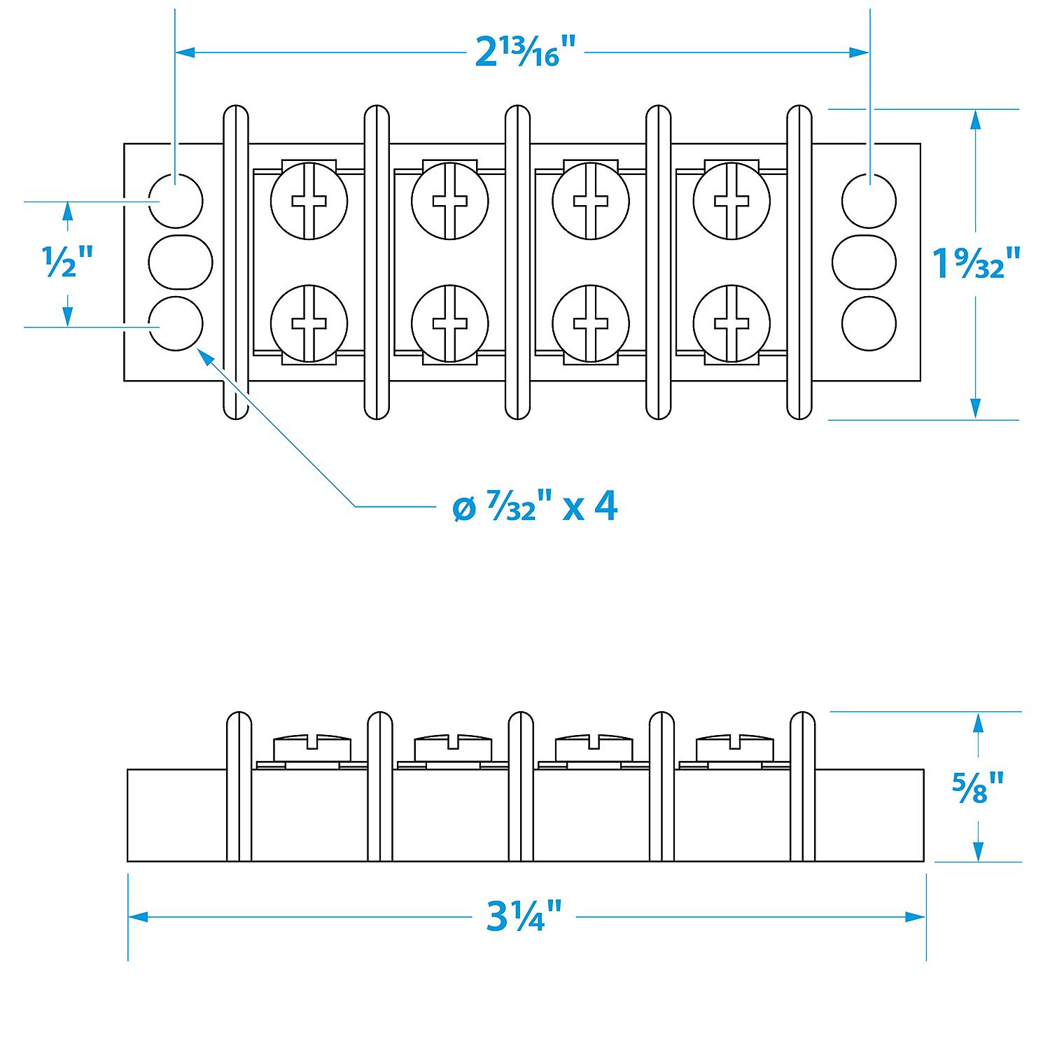 Terminal Block, 4-Gang, Brass Clips & Contacts