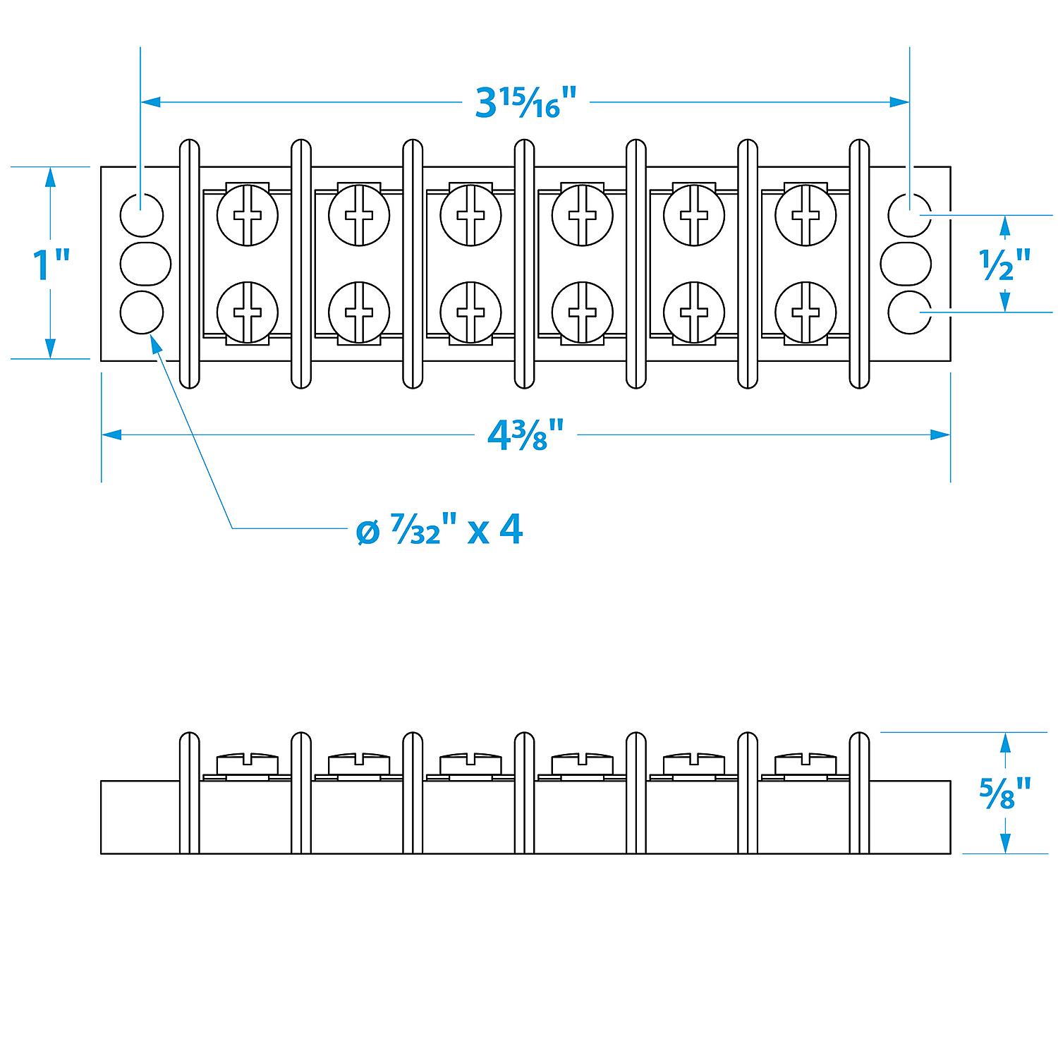 Terminal Block, 6-Gang, Nickel Plated Brass Terminals