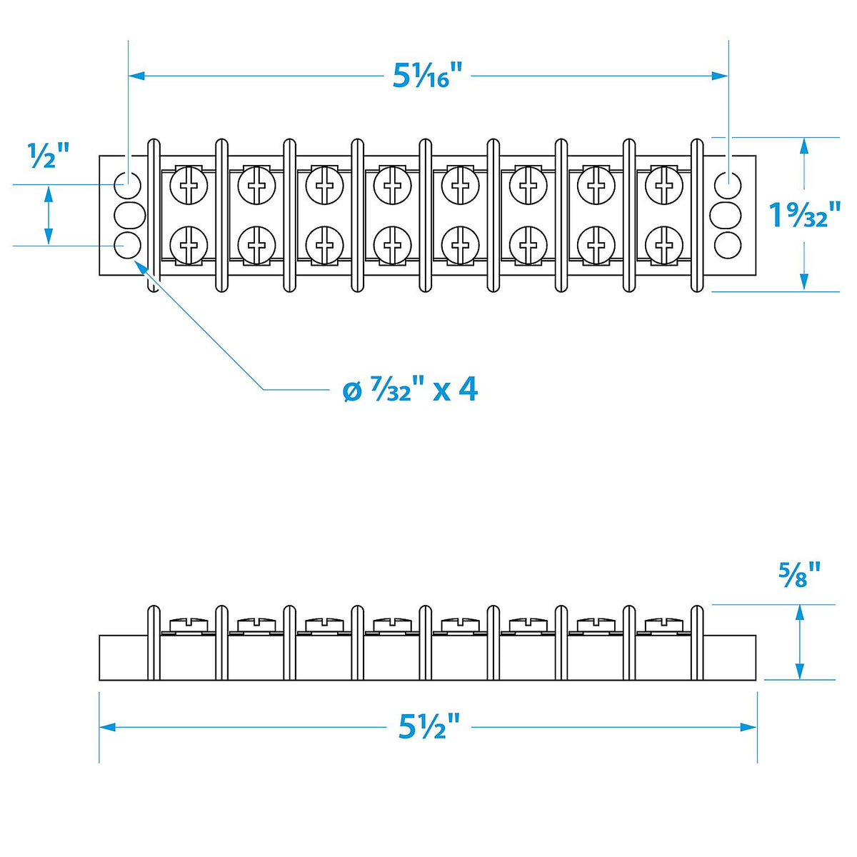 Terminal Block, 8-Gang, Brass Clips & Contacts