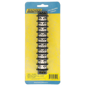 Terminal Block, 10-Gang, Nickel Plated Brass Terminals