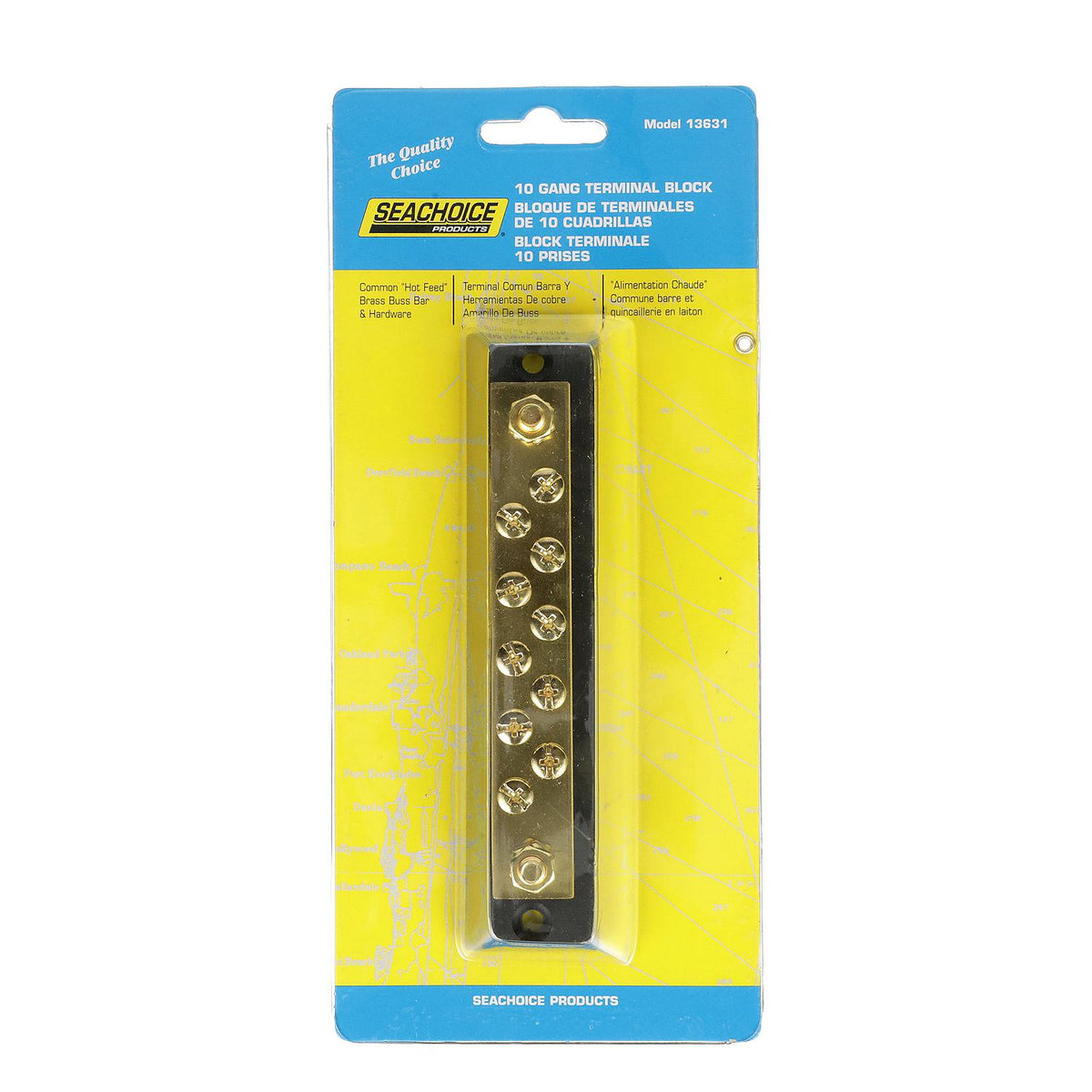 Terminal Block, 10-Gang, Brass Clips & Contacts