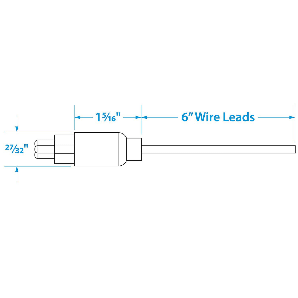 Trolling Motor Plug, Straight, Male, Motor Side, 6 in. Lead Wires