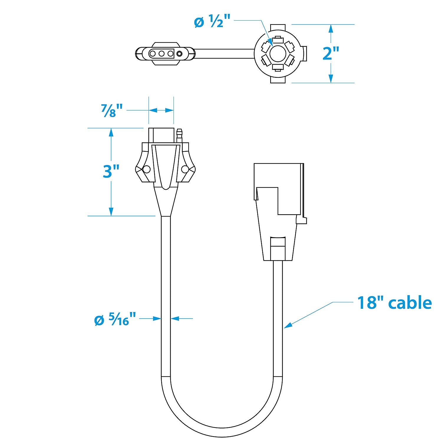 7-Way Round to 4-Way Flat Cable Adapter w/ 18 in Cable
