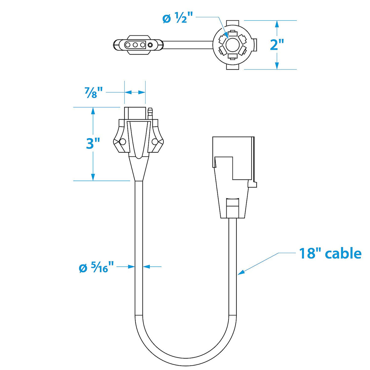7-Way Round to 4-Way Flat Cable Adapter w/ 18 in Cable