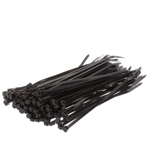 Cable Ties, 8in Long, 50 lbs Max Load, Black, Pack of 100, 100/PK