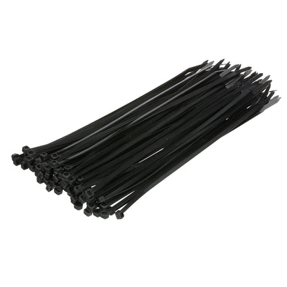 Cable Ties, 11in Long, 50 lbs Max Load, Black, Pack of 100, 100/PK